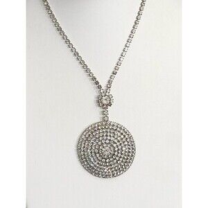 Clear Circle Flower Rhinestone Silver Tone Stunning Vintage Necklace